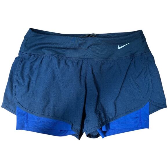 Nike Dri-Fit Navy Royal Blue Jacquard 2 in 1 Running Shorts Size S - Picture 1 of 6